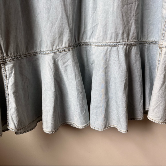 NWT FLANNEL Flint Frill Tunic Denim Dress Ruffle Baggy Oversized Pockets Blue L - Picture 3 of 8